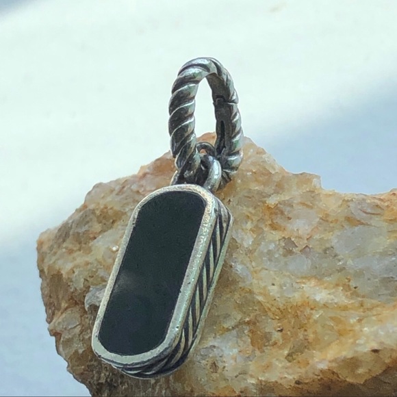 David Yurman Black Onyx Sterling Dog Tag Pendant/Sterling 14K Gold Necklace - Picture 13 of 13